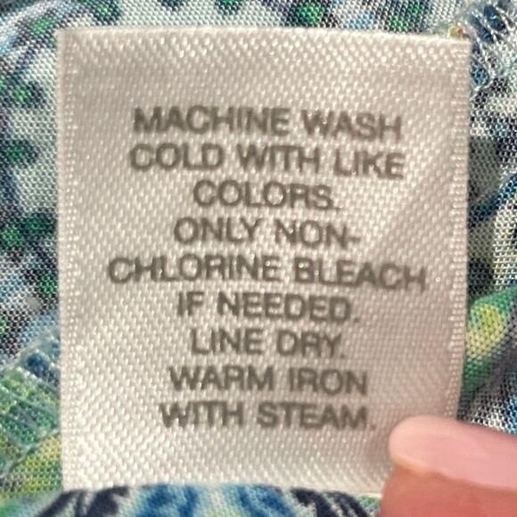 J Jill Tunic Top Blue/GN Small Lotus Floral Sleeveless Button-down Resort Casual - Picture 6 of 6